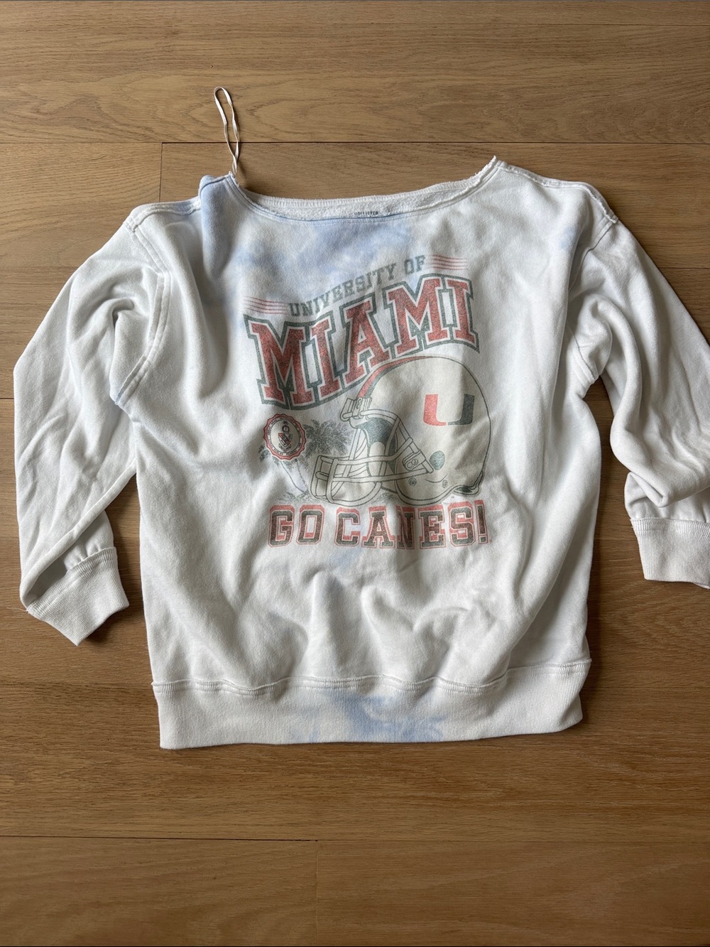 Hollister White and Blue Tie Dye Fleece Pullover with University of Miami Logo